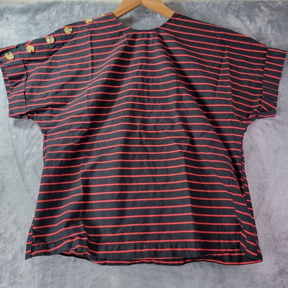 Who What Wear Women Striped Button Shoulder ShortSleeve Top S Nautical Red Black - Picture 1 of 8